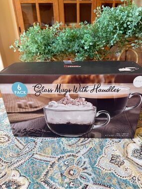 Home Basics Glass Cappuccino Cups Set Of 6 Clear Coffee Mugs 13 Oz New In Box